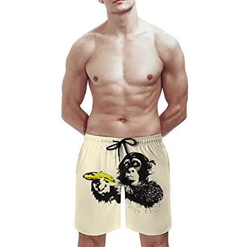 Men's Monkey Banana Shoot Funny Animal Summer Swim Trunk Beach Shorts #TOP2