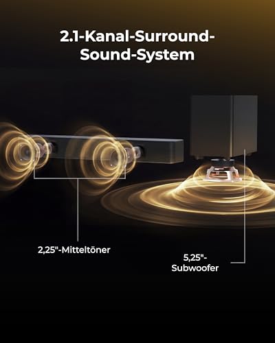 ULTIMEA Soundbar mit kabellosem Subwoofer, VoiceMX & BassMX, App-Steuerung, Bluetooth® 6.0, 2.1ch Soundbar für TV Geräte, Einstellbarer Bass, HDMI, Optisch, Poseidon M30, 2026