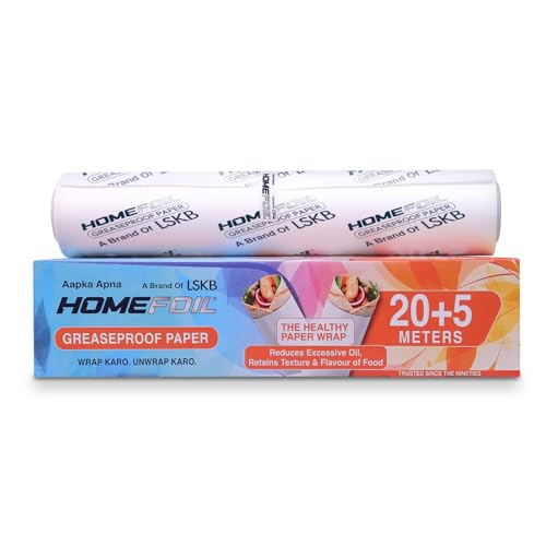 Image of HOMEFOIL Greaseproof Food Wrapping Paper Roll 25 Meter | Butter Paper | Oil Resistant | Food Grade | Microwave & Oven Safe | Ideal for Chapati, Roti Wrapping, Sandwich & Lunch Box