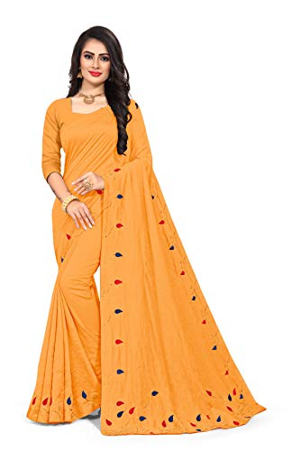 Sarees for Women's Wear Indian Traditional Wedding Wear Hot Fix Ston Saree with Unstich Blouse Piece Hema-2 (Yellow)