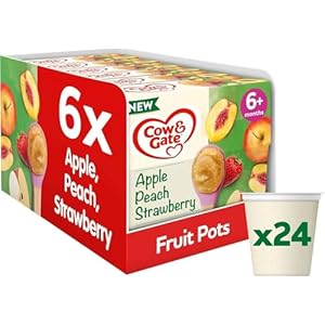 Cow & Gate Baby Food – Apple Peach & Strawberry – Baby, Toddler and Kids Snacks – Fruit Pot Multipack – 6+ Months – 4x100g (24 Pots)