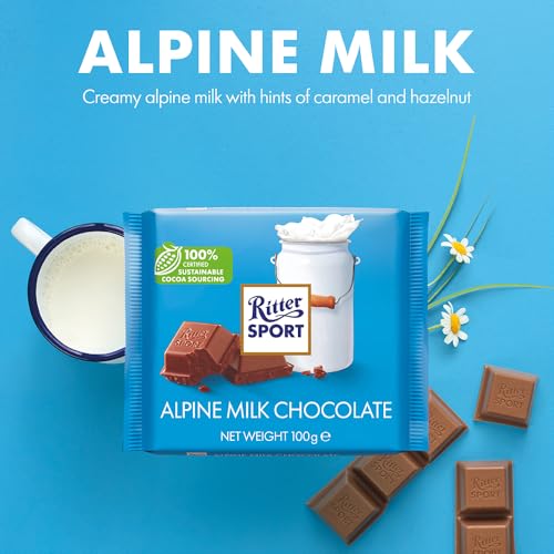 Ritter Sport Alpine Milk Chocolate Bar, 100g, Chocolate Sharing Bar