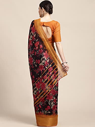 Image of AKHILAM Women's Printed Linen Zari Saree With Unstitched Blouse Piece (FF0BGBLT80001 Parent)