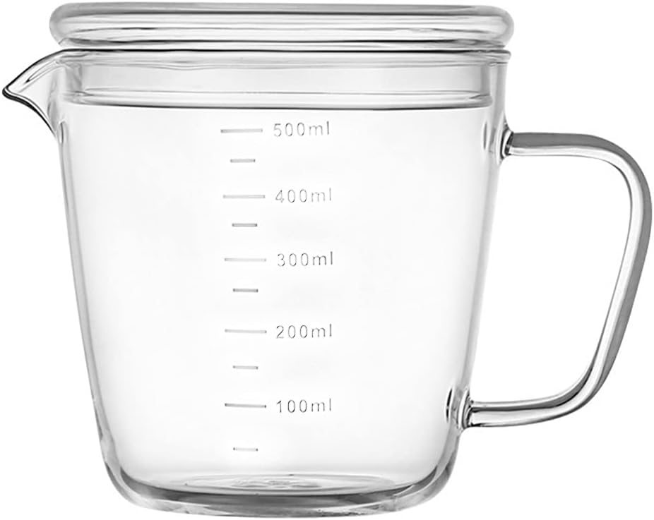 500ml Glass Measuring Cups with Scale Heat Baking Cup Mixing Cups Breakfast Milk Jug with Lid for Children Food Tea Cafe Transparent