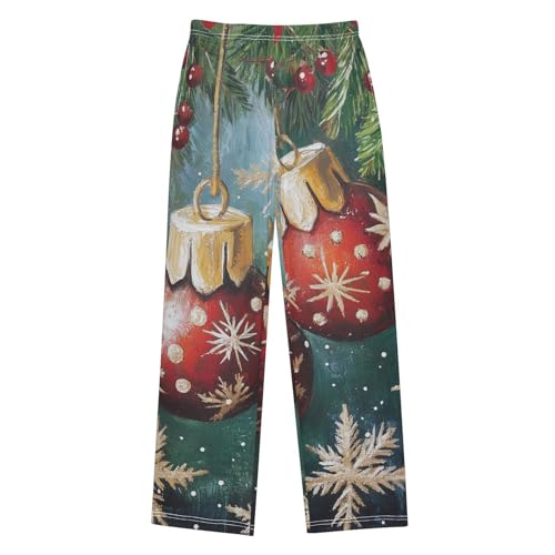 Christmas Ball Spruce Branch Boys Long Pants Soft Trousers Elastic Waist Kids Lounge Bottoms with Pockets S-XL
