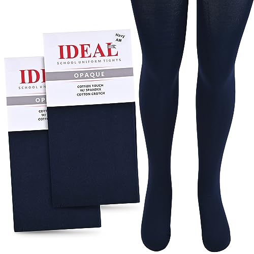 Ideal School Uniform Tights For Girls- Opaque Footed Tights- Nylon Stockings, Base Layer Innerwear, Seamless Tights for Kids, Navy, Small
