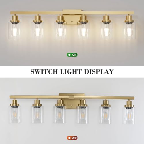 Image of 6 Light Gold Bathroom Vanity Light,Bathroom Light Fixtures, 38 inch Modern Brushed Gold Vanity Lighting Fixtures for Bathroom Over Mirror, Gold Sconces Wall Lighting for Bedroom