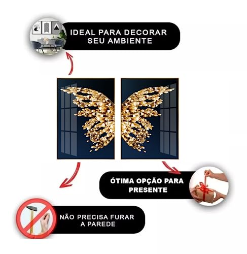 Quadro Decorativo Abstrato Dourado Golden Ouro Borboleta