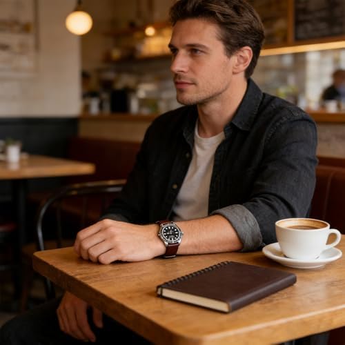 SUGARJAR Leather Band 18/19/20/22mm Vintage Calfskin Strap Compatible with Garmin/With ings/Fossil, Stainless Steel Buckle, Replacement Bracelet for Men & Women — view 7