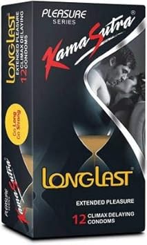 KAMA SUTRA A Lubricated Condoms long last Condom Made of Natural Rubber Latex For Men(1 Pack Of 12 Condom) New
