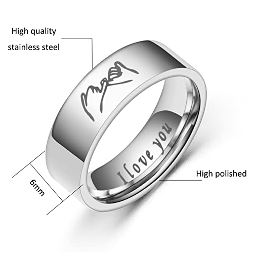 HMOOY Anillos Juego para Parejas, Te Amo Anillos Promesa Anillo Promesa Meñique Mano a Mano Juego Anillos Pareja para ÉL y Ella Bandas Compromiso Acero Inoxidable (Anillo Promesa Meñique Talla 9) - imagen 7