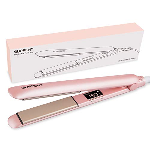 SUPRENT Titanium Flat Iron, Hair Straighteners with Negative Ions Technology, Worldwide 100-240V Dual Voltage, 5-level Adjustable Temperature, 1 Inch, Pink