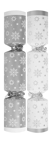 RSW Set of 24 Christmas Crackers - White and Silver Snowflake/Star Design - 9” - Perfect for Christmas Celebration - Festive Table Decoration Xmas Party Celebration — photo 2