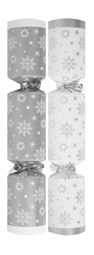 RSW Set of 24 Christmas Crackers, White and Silver Snowflake/Star Design, 9”, Perfect for Christmas Celebration - Image 2