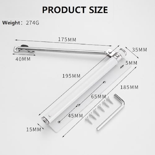 Miniatura 2 de Cierrapuertas Automático,Cierre Automático Ajustable,Cierra Puertas Automático De Acero Inoxidable Con Tornillos Y Llave De Allen,Türschließer,Stangentürschließer,Automatik Türfeder Blanco
