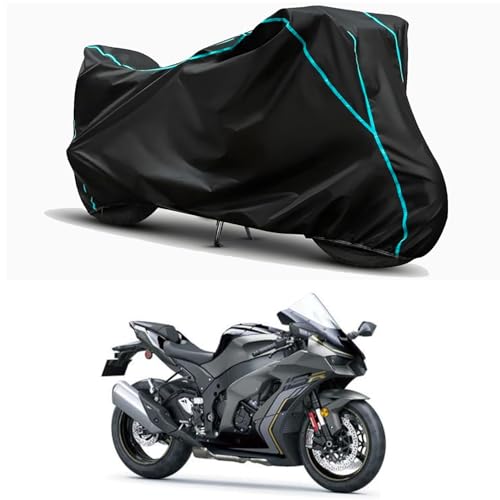 Image of Waterproof Bike Body Cover Compatible for | KawasaNinja ZX-10R STD | Taffeta Fabric, Sky Piping Design, Bottom Elastic Fit | Dustproof, Sun UV & Rain Protection for All Weather.