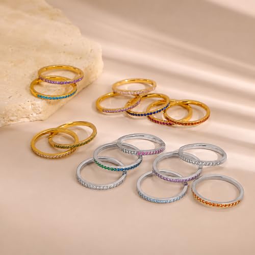 GlameVibe Birthstone Rings For Women, Silver Stackable Cubic Zirconia Stainless Steel Birth Stone Ring To My Daughter/Mom Birthday Unique Gifts Jewelry (12-Gold-December, 8) by GlameVibe - Used condition - Image 8