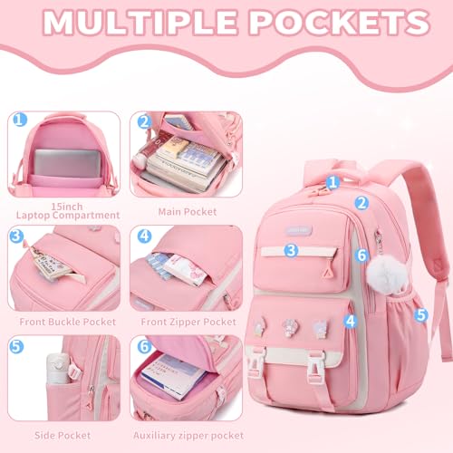 Girls Backpack for School,Kids Backpack with Pencil Case Set for Elementary Primary Middle High School Teen Bookbag (Pink)2