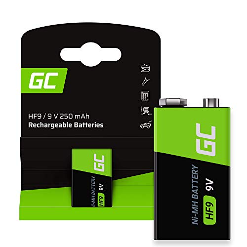 Green Cell Pila Recargables Ni-MH de 9 V, 250 mAh, 9 V, HF9, 9 V, Listas para Usar, Baja autodescarga, sin Efecto Memoria, los detectores de Humo, Recargable Precargadas Cover