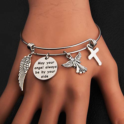 Lywjyb Birdgot Memorial Gift Memorial Bracelet May Your Angel Always By Your Side Guardian Angel Bracelet Thinking of You Gift Remembrance Gift Loss of A Loved One Sympathy Gift (Angel By Your Side) - Image 3