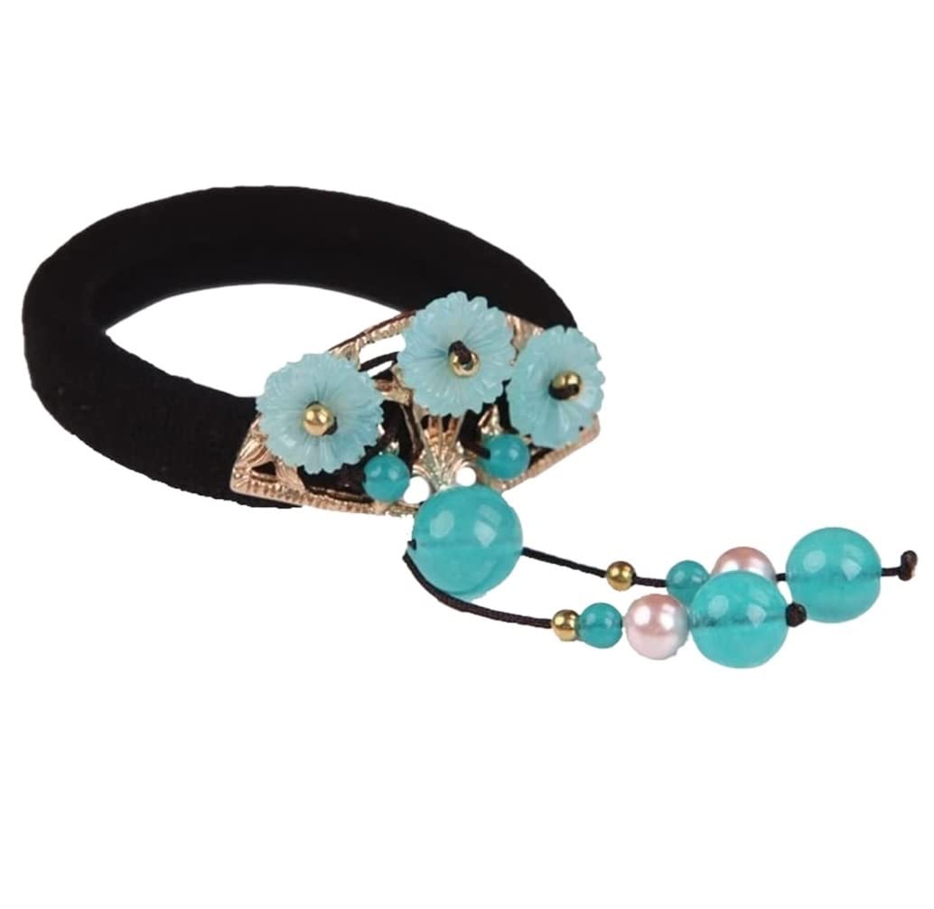 RUVOO Haargummi Scrunchies Strass-Blumen-elastischer Pferdeschwanz-Halter-Haar-Riegel-Seil-Band-Ring-Gummiband Haargummis Haarschmuck