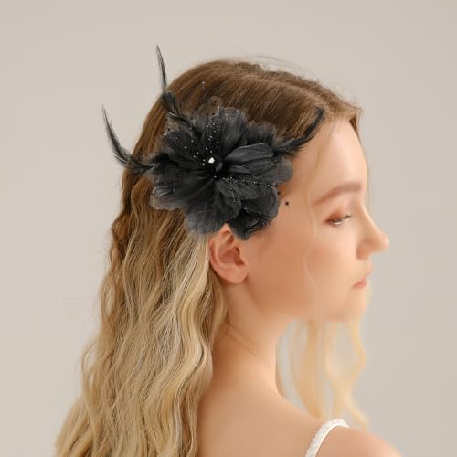 Pinza vintage para cabello con plumas y flores grandes miniatura 7