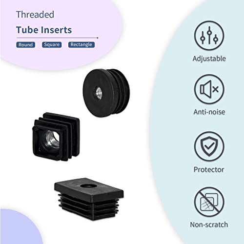 Image of Flyshop Black M8 Threaded Plastic Plugs Square Tube End Caps Tubing Plugs Inserts Furniture Glider 20 mm x 20 mm 4 Pcs
