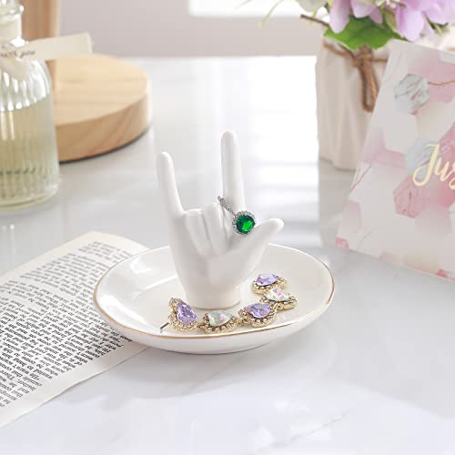 Image of PUDDING CABIN Ring Holder - I Love You Hand, Ceramic Jewelry Dish, Valentine's Day, Wedding, Birthday, Mothers Day Gifts for Women