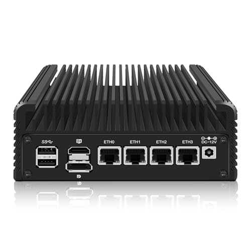 Mini PC de 4 puertos, Firewall Octa Core 3-N355, 4 x 2.5GbE i226-V LAN sin ventilador, AES-NI, ranura para tarjeta TF, pantalla dual 4K HDMI 2.1 + DP 1.4, dispositivo de micro enrutador 16 GB de RAM