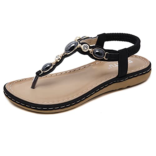 Sandales compensées pour femme avec sangle élastique à la cheville et strass, Noir , 38 EU Cover