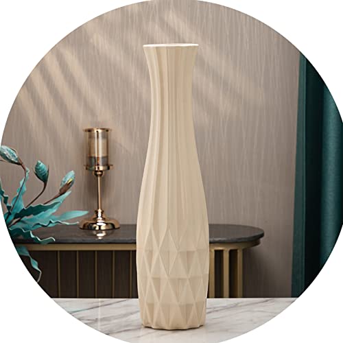 WDSOPK Jarrón de cerámica, jarrón Decorativo Grande de Piso Grande para Sala de Estar, Soporte de Flores Alto para decoración del hogar, Flores secas, para Cualquier Comedor, sa,Beige-16x62cm