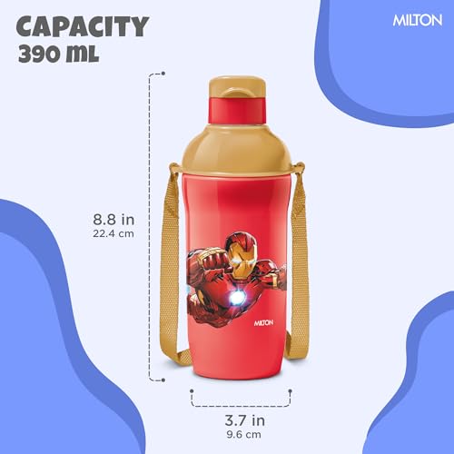 Image of Milton Marvel Steel Slim 400 Insulated Inner Steel Water Bottle for School Kids I Leak Proof Flip Top Lid, Easy to Carry Loop, Insulated Thermo Sipper Bottle for Kids, 390 ml, Red (Iron Man Print)