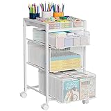 Rolling Utility Cart with 3 Drawers, Craft Organizer and Storage with DIY Divider, Lockable Wheels, Multi-Functional Storage for Art Supplies, Store for Brushes & Paints & Artifacts,White