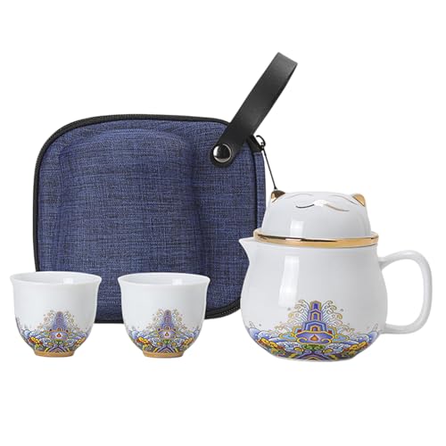 Juego de té de cerámica portátil de gato con tazas a prueba de golpes para viajes y hogar