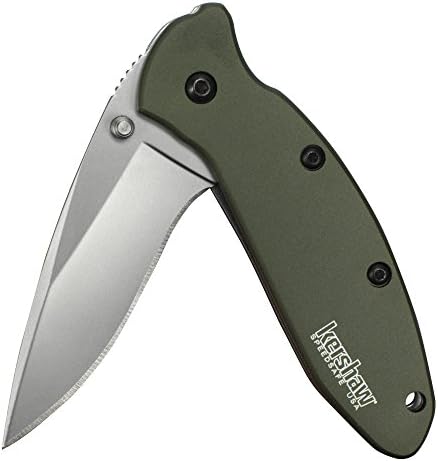 Kershaw Scallion, Olive Drab Pocket Knife (1620OL); 2.4” Bead-Blasted 420HC Steel Blade, Anodized Aluminum Handle, SpeedSafe Assisted Opening, Liner and Tip Lock, Single-Position Pocketclip; 2.5 OZ