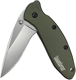 Kershaw Scallion, Olive Drab Pocket Knife (1620OL); 2.4” Bead-Blasted 420HC Steel Blade, Anodized
