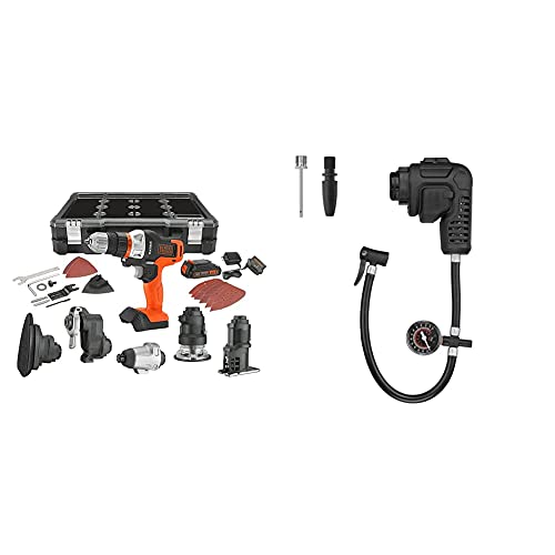 BLACK+DECKER Cordless Drill Combo Kit with Case, 6-Tool with Inflator Multi-Tool Attachment (BDCDMT1206KITC & BDCMTHPI)