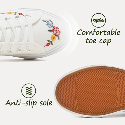 yageyan Womens White Embroidery Canvas Sneakers Low Top Tennis Shoes Womens Causal Sneakers4