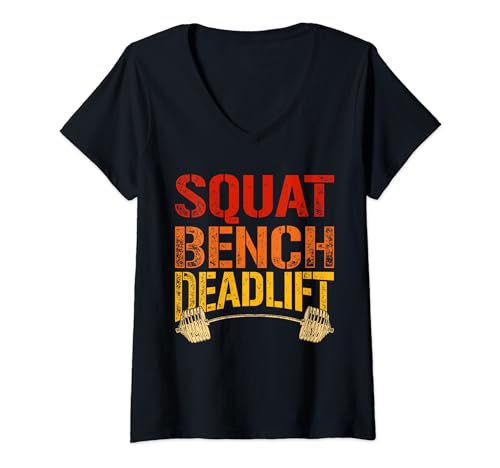 Vintage Squat Bench Deadlift Power Lifting Citazione Fitness Palestra Maglietta con Collo a V