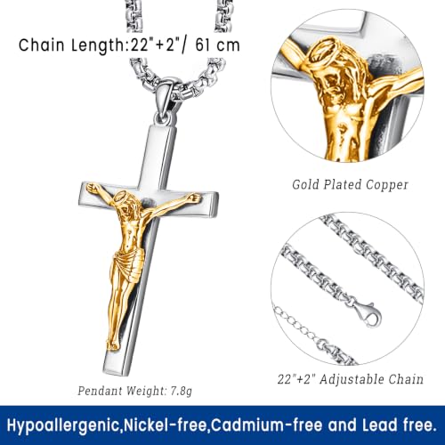 Image of Eusense Cross Necklace for Women Men Crucifix Pendant Sterling Silver 925 Cruz De Caravaca Cross Jesus Crucifix Jewelry