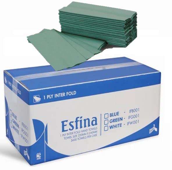 V Fold Interfold Paper Hand Towels Green 1ply (3510 Qty) (15 Inner Packs of 234) Soft Strong Thick Resilient to Tearing Disposable Hand Towels- Perfect School Dispensers & Workshops ! - Avern