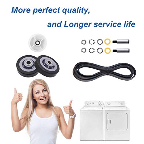 Image of 12001541, 303373, 303373K Dryer Drum Roller Kit & 6-3700340, 33001783 Dryer Idler Pulley & WP33002535, 33001777, 33002535 Dryer Drum Belt Replacement for maytag, kenmore, Crosley Clothes Dryer