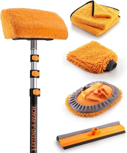 Car & RV Wash Brush Kit 48-144 Long Extendable Handle Car RV Truck Washing Kit with Extension Pole - Microfiber Car Mop Soft Washing Brush Window Squeegee Mitt The Ultimate RV-Wash Cleaning Kit