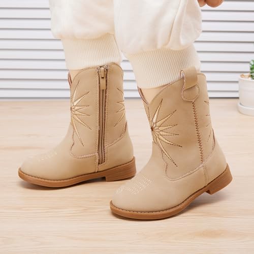 BMCiTYBM Toddler Girls Cowboy Cowgirl Boots Little Kids Pointed Toe Western Boots Mid Calf Side Zipper Riding Shoes for All Seasons (Toddler/Little Kid)2