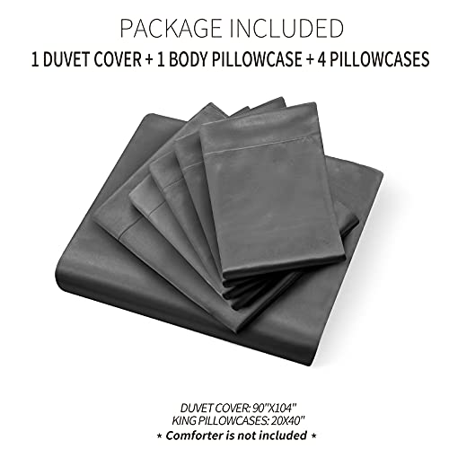 Image of Ersmak 6 Pieces Satin Duvet Cover King Size Luxury Silky Bedding Duvet Cover Set with 1 Soft Duvet Cover, 4 King Pillowcases and 1 Body Pillowcase, Black
