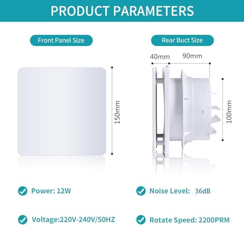 FanGoFast Badlüfter 100mm, Abluftventilator Leiser mit Rücklaufklappe, 12W Leistungsstarke Wandventilator Lüfter für Küche Bad Gewächshaus Garage
