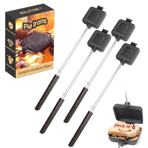 Comparison: Best Mountain Pie Maker 8 AILITOR Campfire Sandwich Maker Cast Iron Pack of 4 - Pudgy Pie Maker for Camping, Mountain Pie Cooker