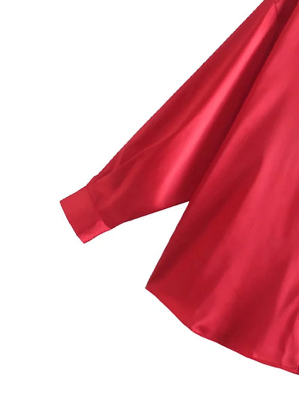 Damenhemden,Damen Satin Bluse Hemd Rot Schulter Langarm Vintage Mode Seidenhemden Business Hemd Mit Knopf Sexy Party Tops Casual Arbeit Büro Bluse Für Mädchen Damen