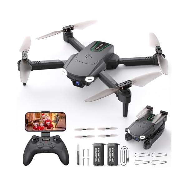 Foldable Drone with Camera for Kids Beginners – Remote Control Helicopter Toys Gifts for Boys Girls, 1080P HD FPV RC Drones with 2 Batteries, One Key Start/Land, Altitude Hold, Gesture Selfie, Black