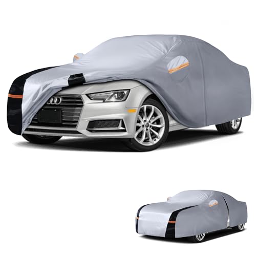 Multi-Layer Car Cover Custom Fit for Audi A4 (2007-2026), 100% Waterproof All Weather for Automobiles, Gift with Towel, Heavy Duty Car Covers for Rain Sun UV Protection with Door Zipper.